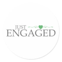 Just Engaged (Green Heart Scroll) Round Sticker