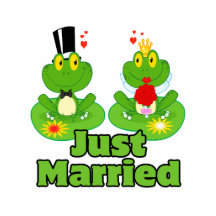 just married bride and groom froggy frogs photo cut outs