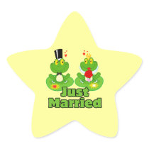 just married bride and groom froggy frogs stickers