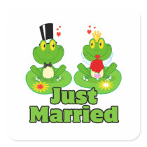 just married bride and groom froggy frogs sticker