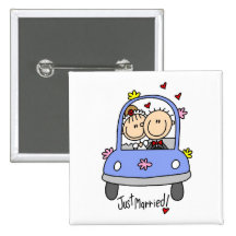 Just Married Bride and Groom T-shirts and Gifts Button