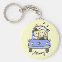 Just Married Bride and Groom T-shirts and Gifts Keychains