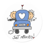 Just Married Bride and Groom T-shirts and Gifts Round Stickers