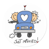 Just Married Bride and Groom T-shirts and Gifts Round Stickers