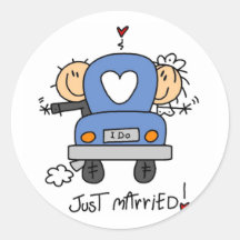Just Married Bride and Groom T-shirts and Gifts Round Stickers