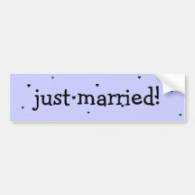 "just married!" bumper sticker with hearts