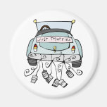 Just married car dragging cans refrigerator magnet