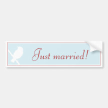 "Just married!" carsticker in aque with Birdie Auto Sticker