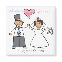 Just Married! Cartoon Wedding Couple Announcement Fridge Magnet