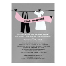 Just Married Clothesline and Birds Personalized Announcements