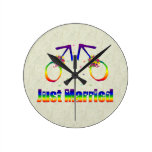 Just Married Gay Men Round Wallclocks