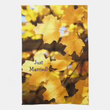 Just Married Hand towels custom Yellow Fall Leaves