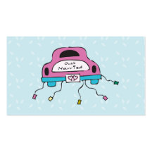 Just Married in Pink and Blue Business Card Template