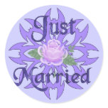 Just Married Lavender Rose Round Sticker