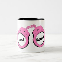 Just Married Pink Handcuffs Mugs