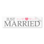 Just Married (Pink Heart Scroll) Bumper Sticker