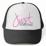Just Married (Pink Script) hats