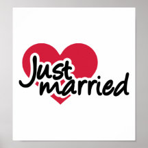 Just married red heart poster
