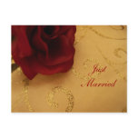 Just Married Red Rose Gold Swirl Postcard
