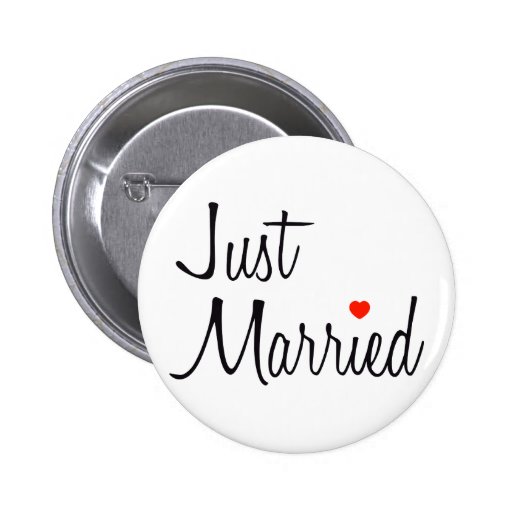 Just Married (Script With Red Heart) Button
