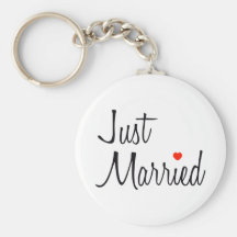 Just Married (Script With Red Heart) Key Chains