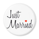 Just Married (Script With Red Heart) magnets
