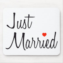 Just Married (Script With Red Heart) Mouse Pad