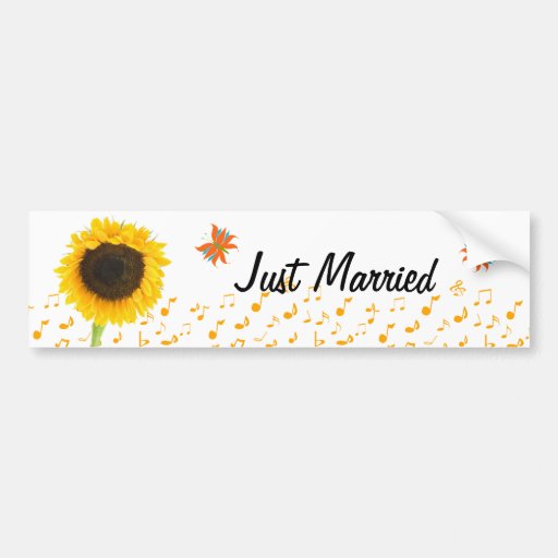 Just Married Sunflower Butterfly BumperSticker Bumper Stickers