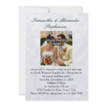 Just Married, Two Gold Bands/Clouds Personalized Announcement
