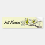 Just Married Vintage Yellow Winged Grey Birds Bumper Sticker