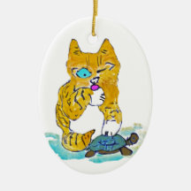 Just Washing my Paw, says Tommy kitten Christmas Tree Ornament
