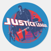 Justice League Global Heroes and Globe Round Sticker