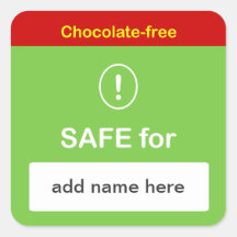 k4 - SAFE FOOD LABEL w/ Custom Name ~NO CHOCOLATE. Square Sticker