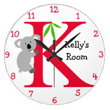 K is for Koala and Kelly-Child's Bedroom Round Wallclock