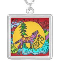 Kaleidoscope Howling Wolf  RED necklac Necklaces