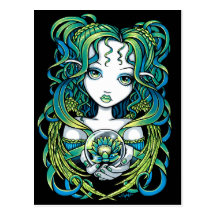 "Kallan" Green Lotus Water Angel Postcard