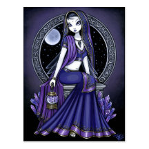 "Kami" Purple Moon Sari Fairy Postcard