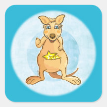 kangaroo blue square sticker