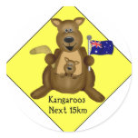 Kangaroo Crossing Round Stickers