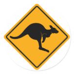 Kangaroo Road Sign Round Stickers