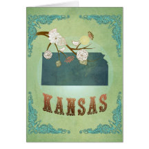 Kansas Modern Vintage State Map – Green Greeting Cards