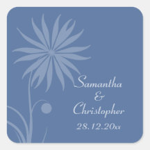 Kashmir Blue Simple Floral Wedding Square Stickers