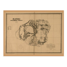 Kauai, 1878, Vintage Hawaii Map Postcards