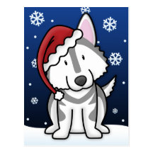 Kawaii Alaskan Malamute Christmas Postcard