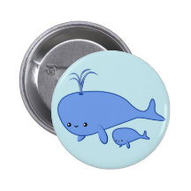 Kawaii Baby Whale and Mama Whale Buttons