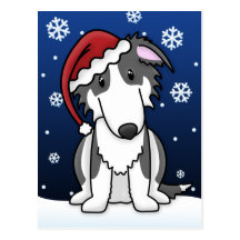 Kawaii Black and White Borzoi Christmas Postcard