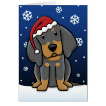 Kawaii Black & Tan Coonhound Christmas Card