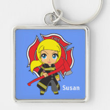 Kawaii Blonde Firefighter Girl Keychains