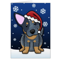 Kawaii Blue Heeler Christmas Card