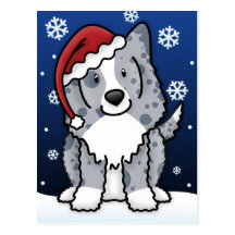 Kawaii Blue Sheltie Christmas Postcard